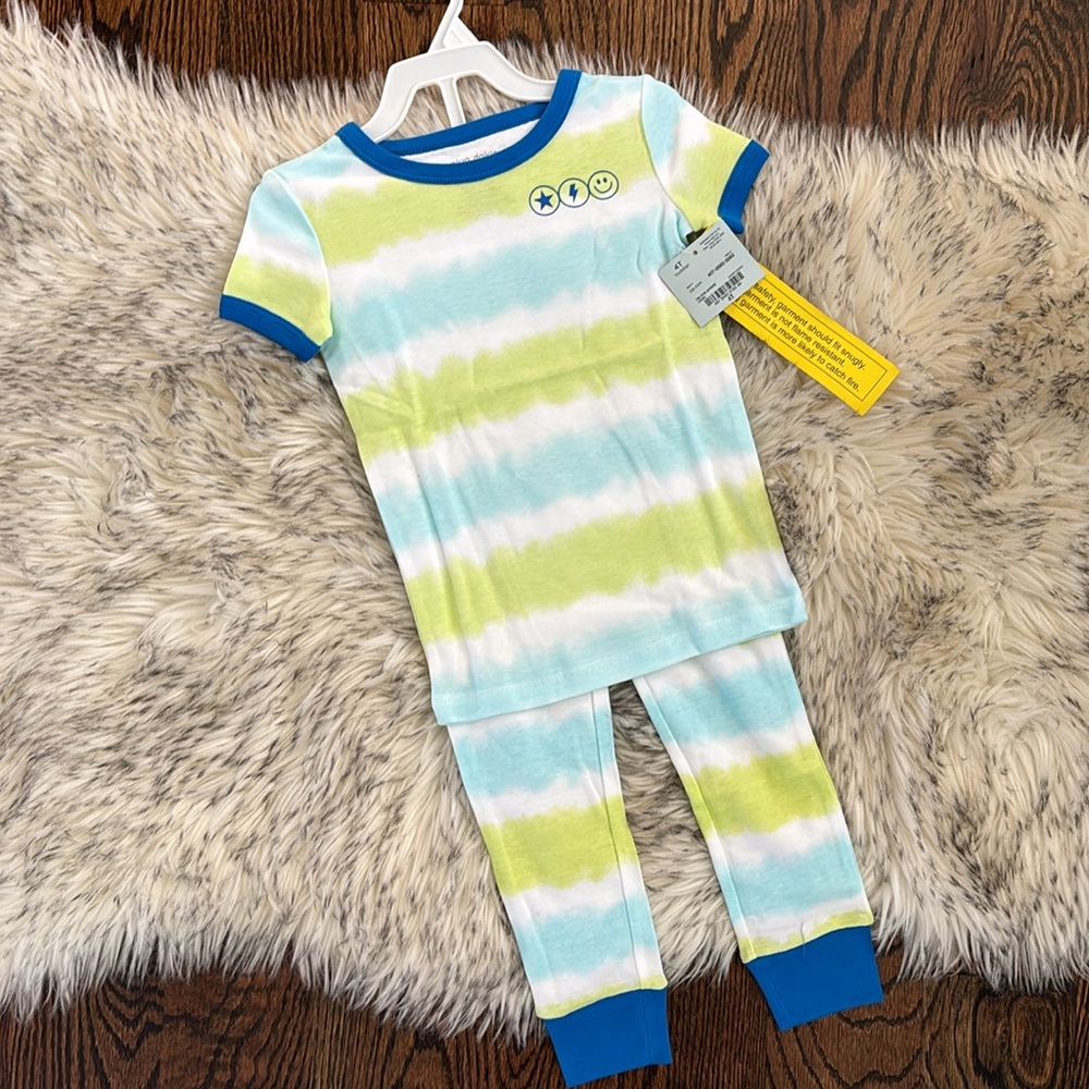 4T NWT Toddler Boy Tie Dye Blue/Green Pajama Set